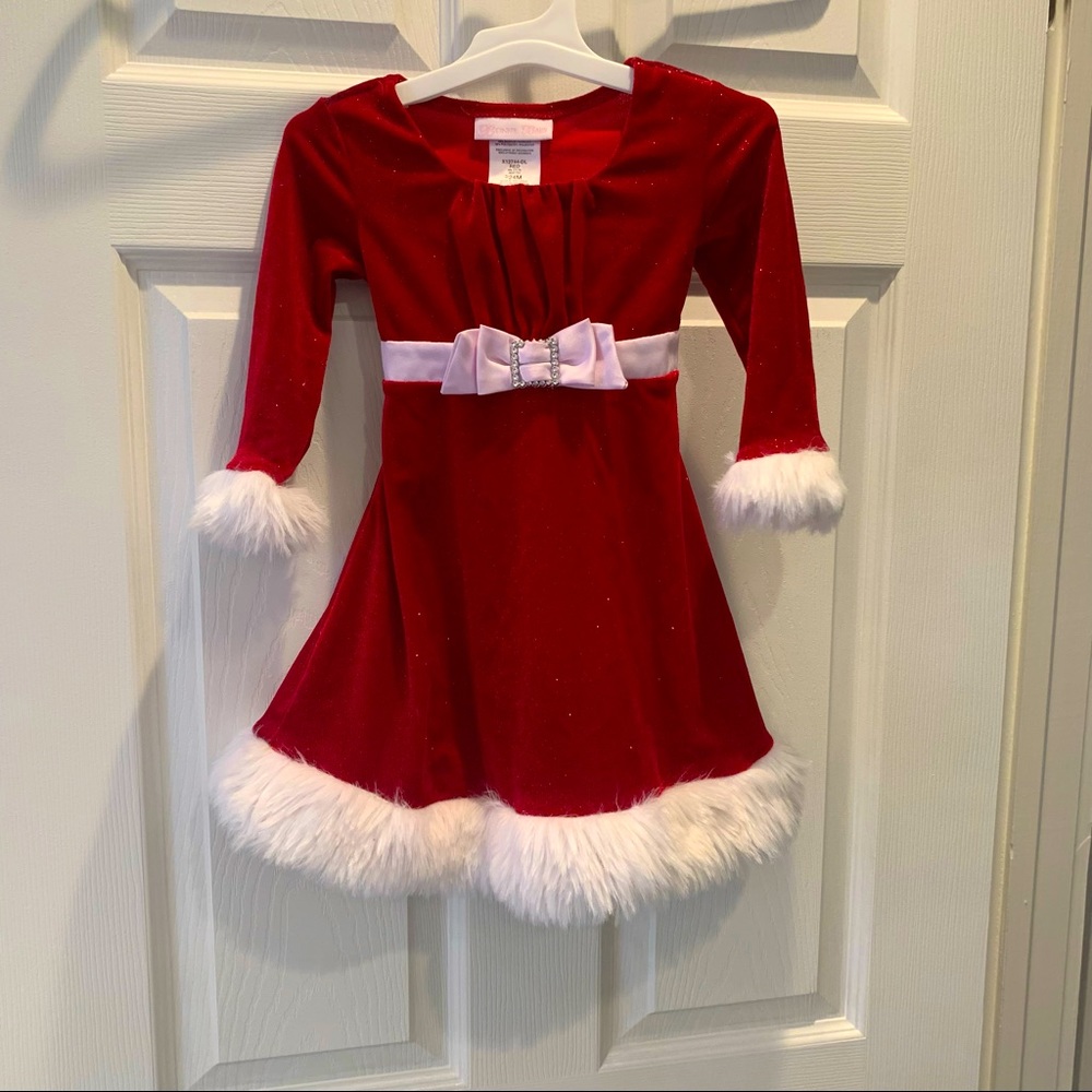 4/$20 Bonnie Baby Red and White Faux Fur Trimmed Dress- 24 Months